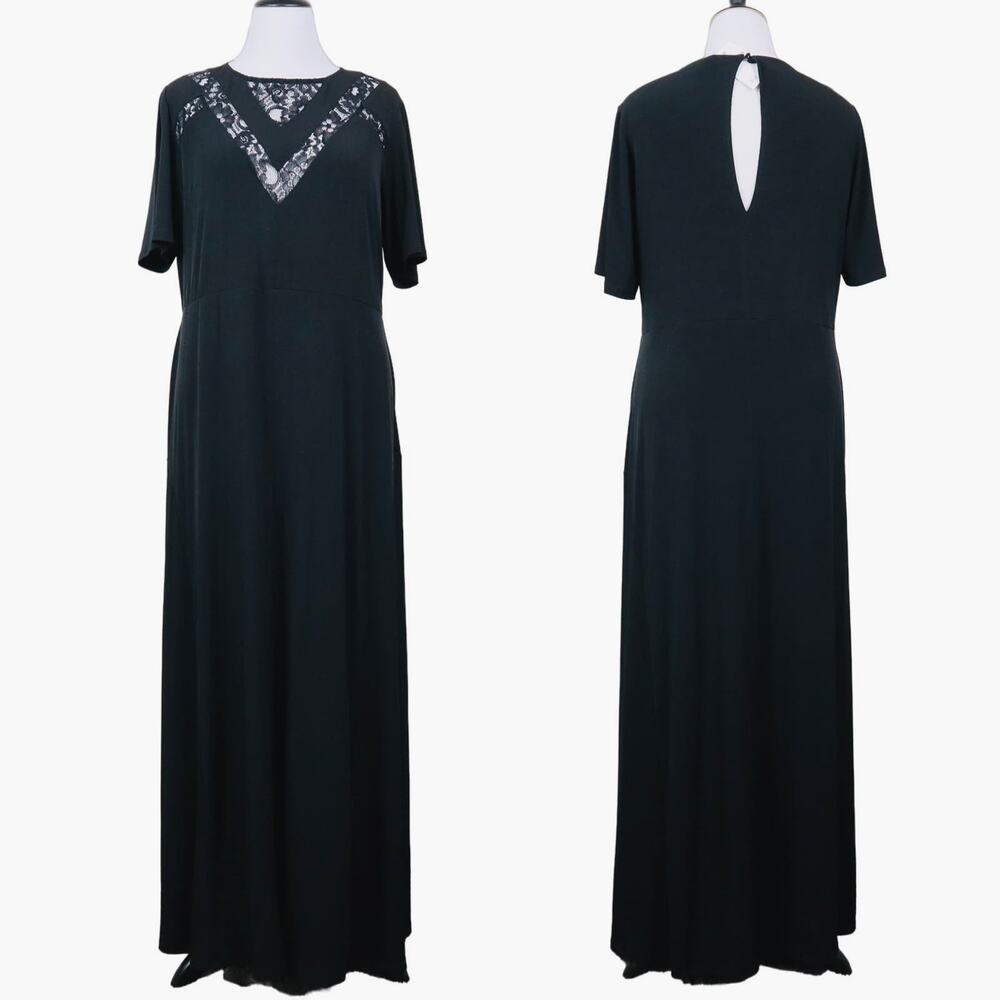 NWT ASOS CURVE Size 16 Maxi Dress V Neck Lace Flutter Sleeve Black - Picture 1 of 12
